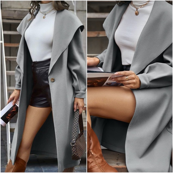 Jackets & Blazers - fall long waterfall button trench peacoat grey